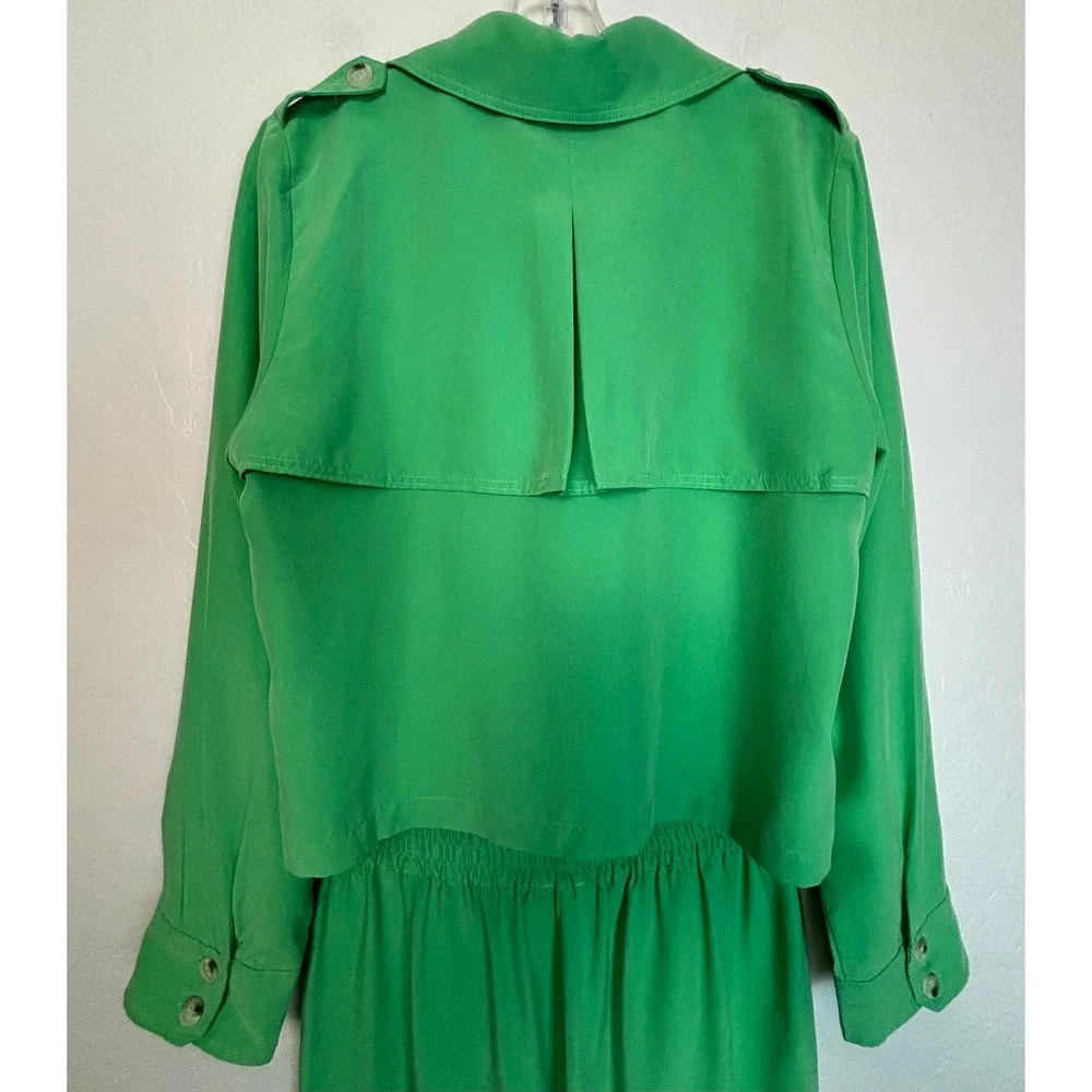 Anthropologie Current Air Green 2 Piece Cropped Jacket Wide Leg Pants M 2565
